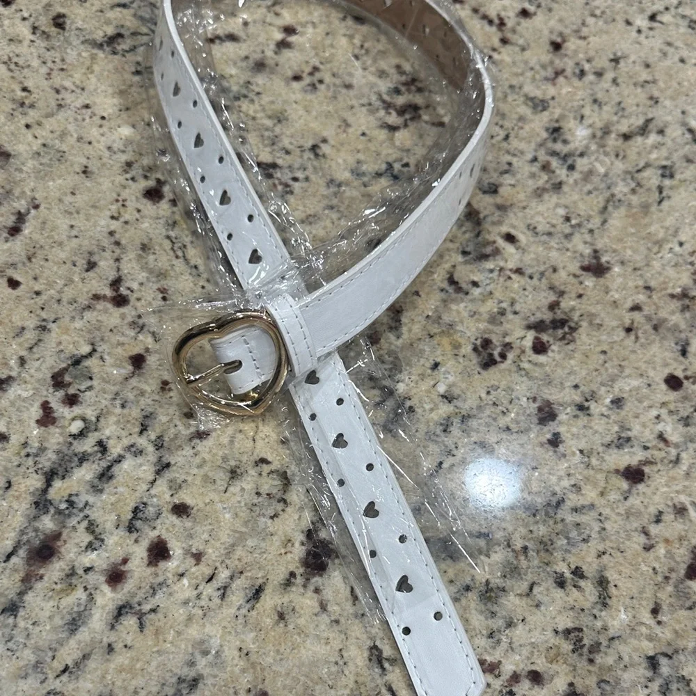 Kids Elegant White Belt with Gold heart Buckle